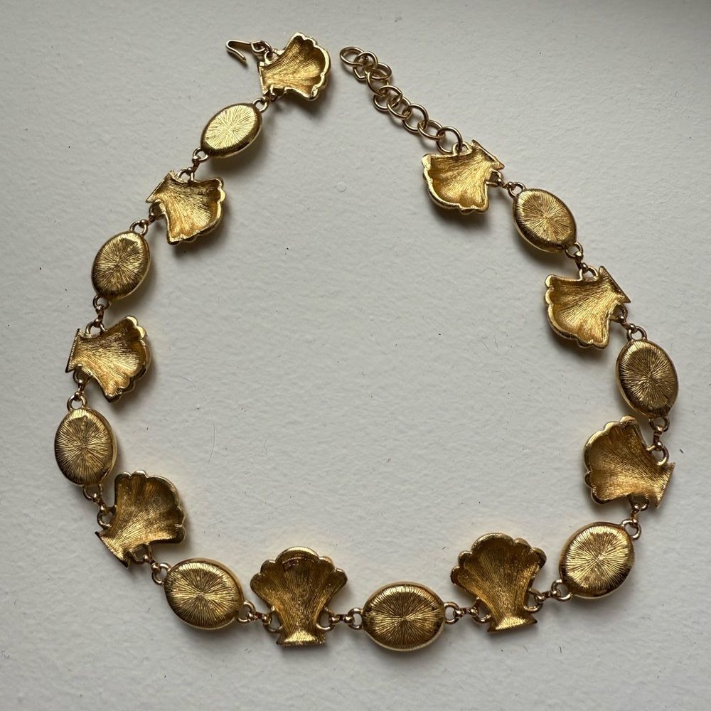 Vintage Monet Rare Runway Necklace with Faux Moonstone & Textured Gilt Seashells - Picture 5 of 7